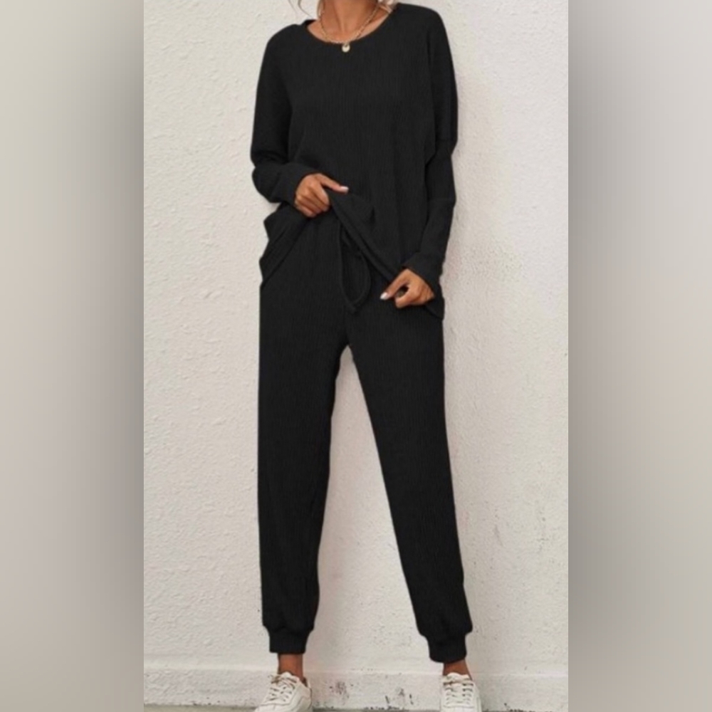 NEW! Brown Soft and Cozy Raglan Sleeve Pullover Jogger Pants 2Pc Set - Picture 4 of 10